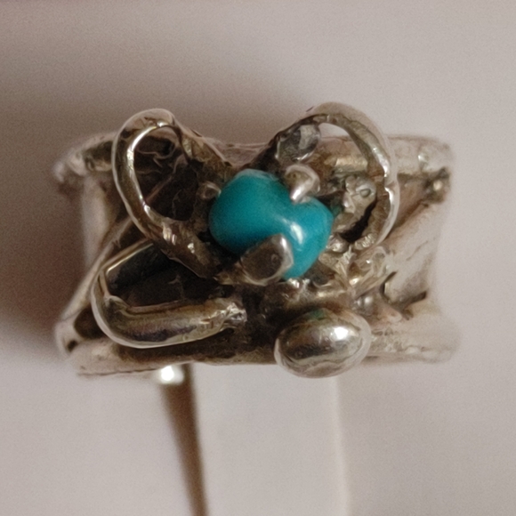 Brutalist Sterling Silver Sleeping Beauty Turquoise Ring Sz 6.25 - Picture 3 of 12